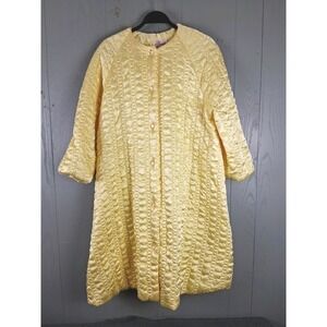 Vintage Rhapsody by Glazier Robe House Coat Quilted Satin Glamour Sunny Yellow